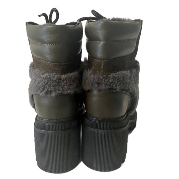 Voile Blanche Loden Faux Shearling Trim Lug Sole Leather Boots Khaki size 38 - Picture 3 of 10